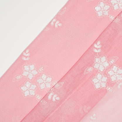 Aqsa Floral Pink Mul Chanderi Embroidered Fabric in Buta Pattern