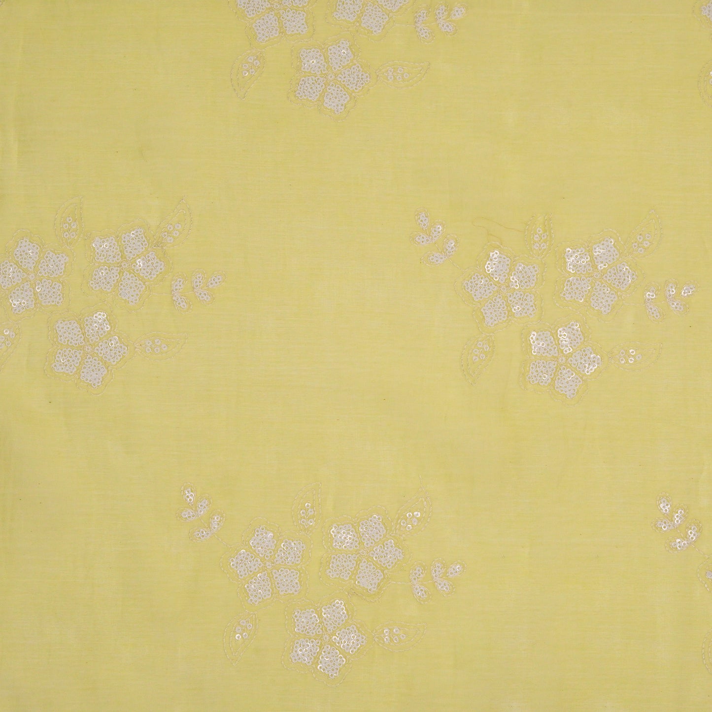 Aqsa Floral Yellow Mul Chanderi Embroidered Fabric in Buta Pattern
