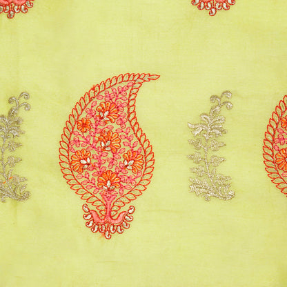 Umaima Lemon Chanderi Embroidered Fabric in Buta Pattern