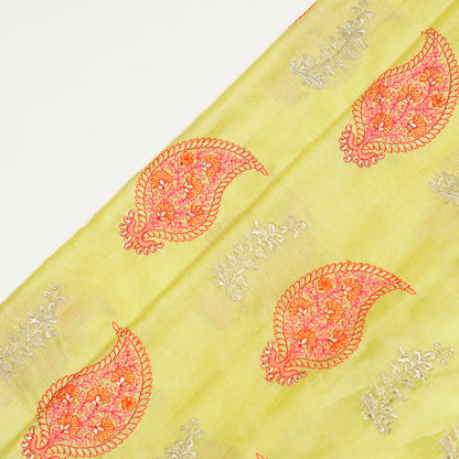 Umaima Lemon Chanderi Embroidered Fabric in Buta Pattern