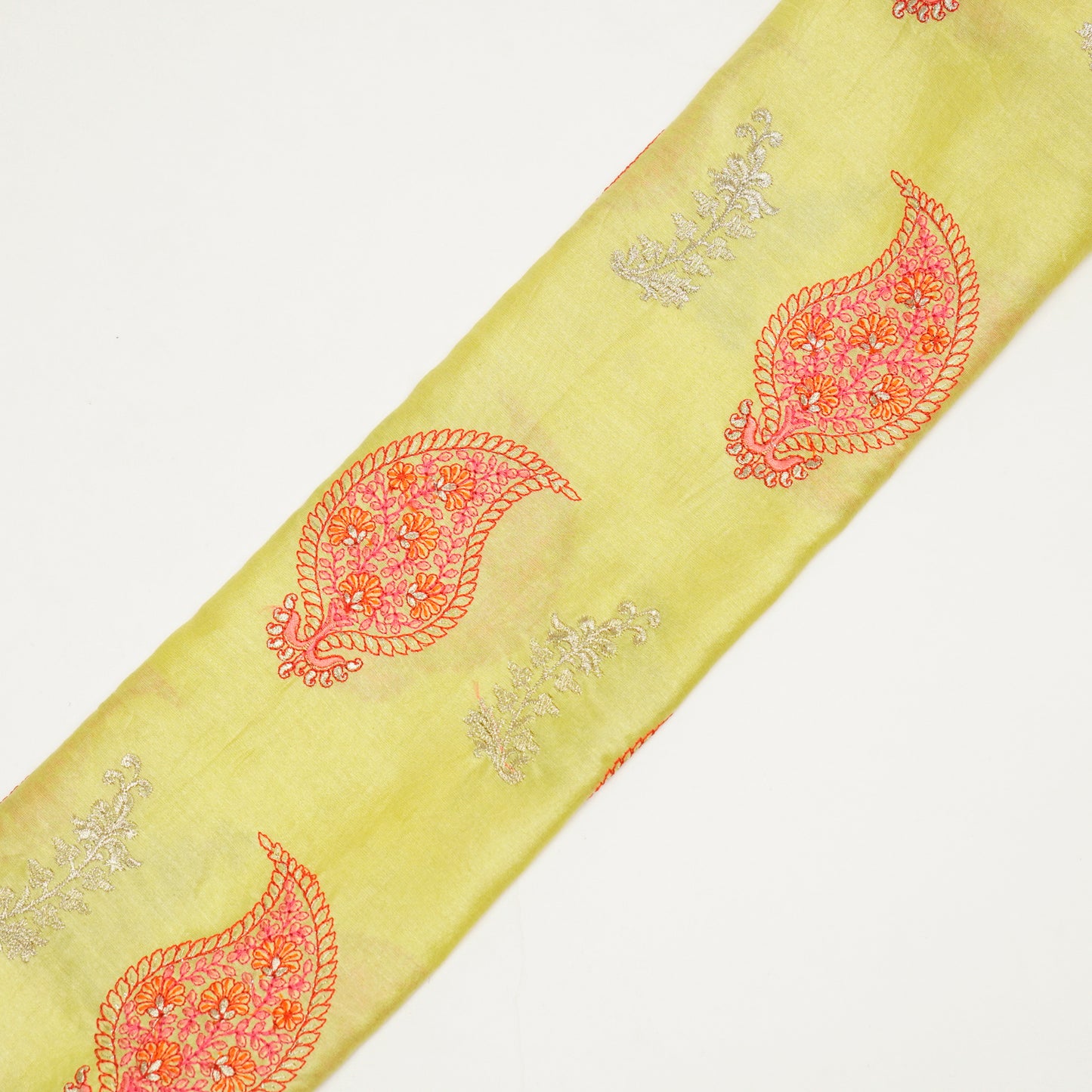 Umaima Lemon Chanderi Embroidered Fabric in Buta Pattern