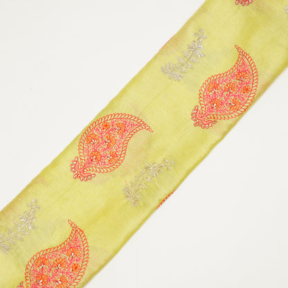 Umaima Lemon Chanderi Embroidered Fabric in Buta Pattern