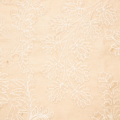 Kainaat Beige Chanderi Embroidered Fabric in Jaal Pattern