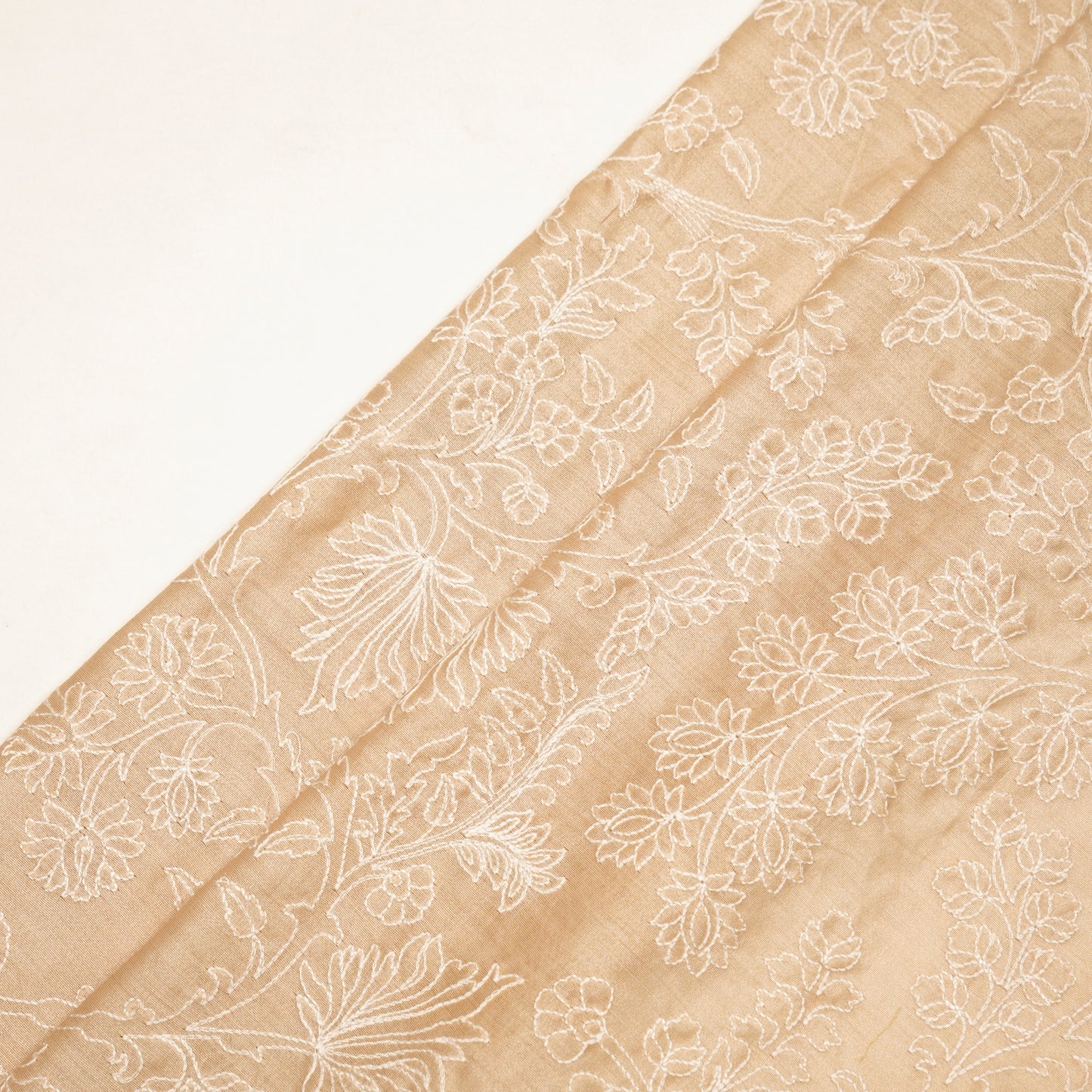 Kainaat Beige Chanderi Embroidered Fabric in Jaal Pattern