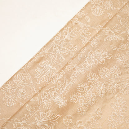 Kainaat Beige Chanderi Embroidered Fabric in Jaal Pattern