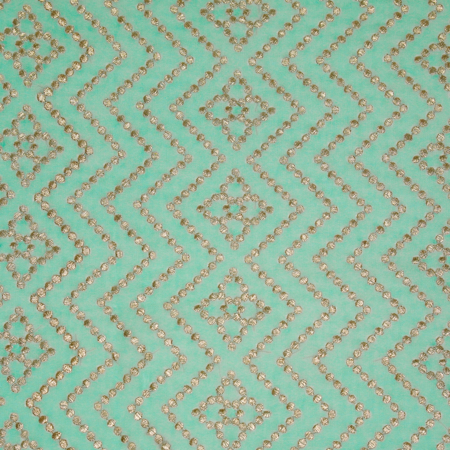 Abir Turquoise Viscose Georgette Embroidered Fabric in Jaal Pattern