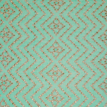 Abir Turquoise Viscose Georgette Embroidered Fabric in Jaal Pattern