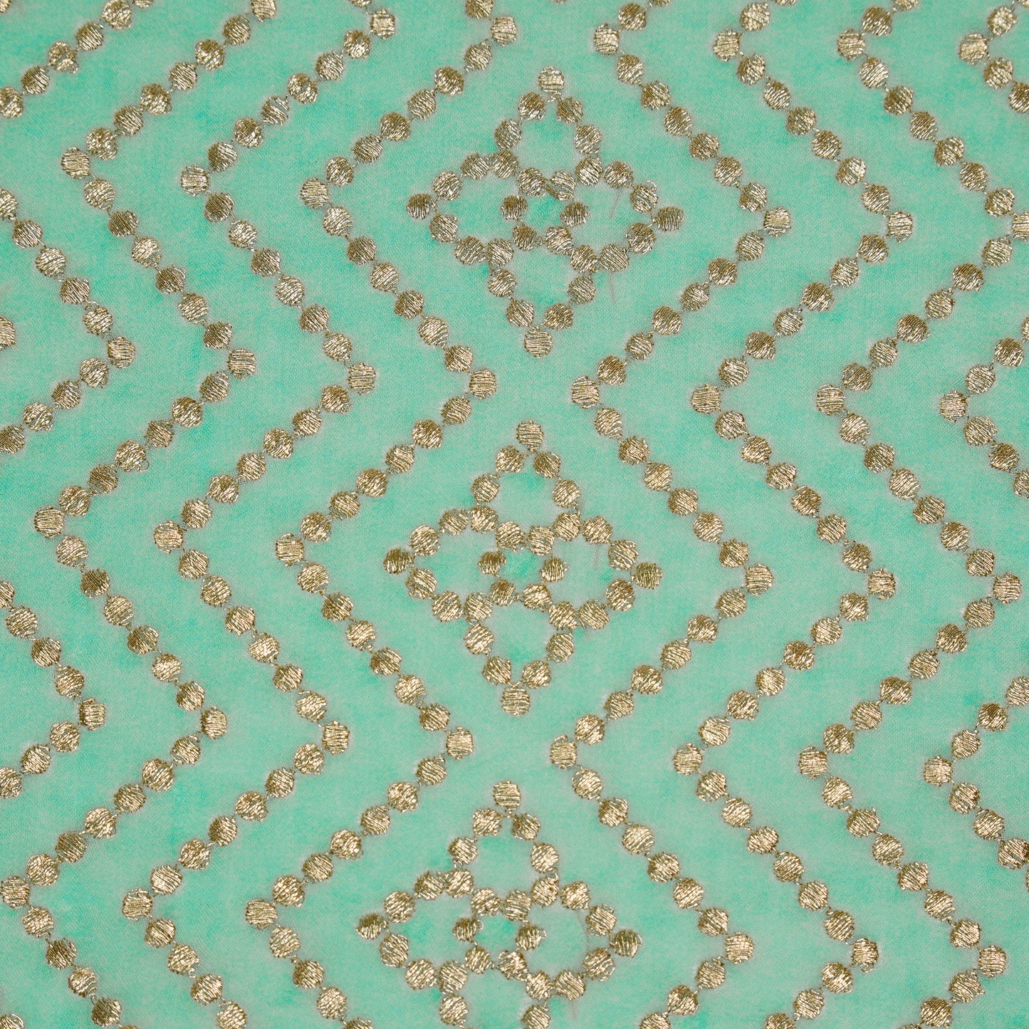 Abir Turquoise Viscose Georgette Embroidered Fabric in Jaal Pattern