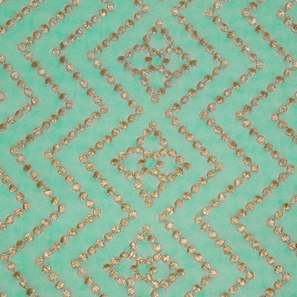 Abir Turquoise Viscose Georgette Embroidered Fabric in Jaal Pattern