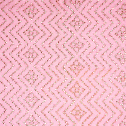 Abir Pink Viscose Georgette Embroidered Fabric in Jaal Pattern