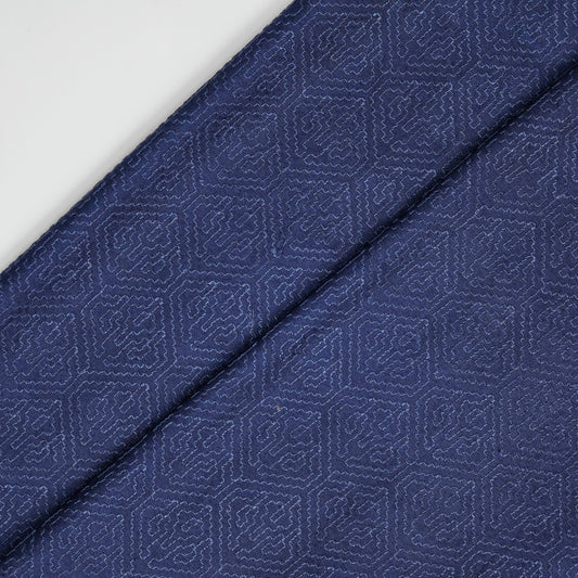 Valiga Navy Blue Chanderi Embroidered Fabric in Jaal Pattern