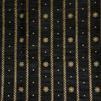 Saba Black Viscose Raw Silk Embroidered Fabric in Jaal Pattern