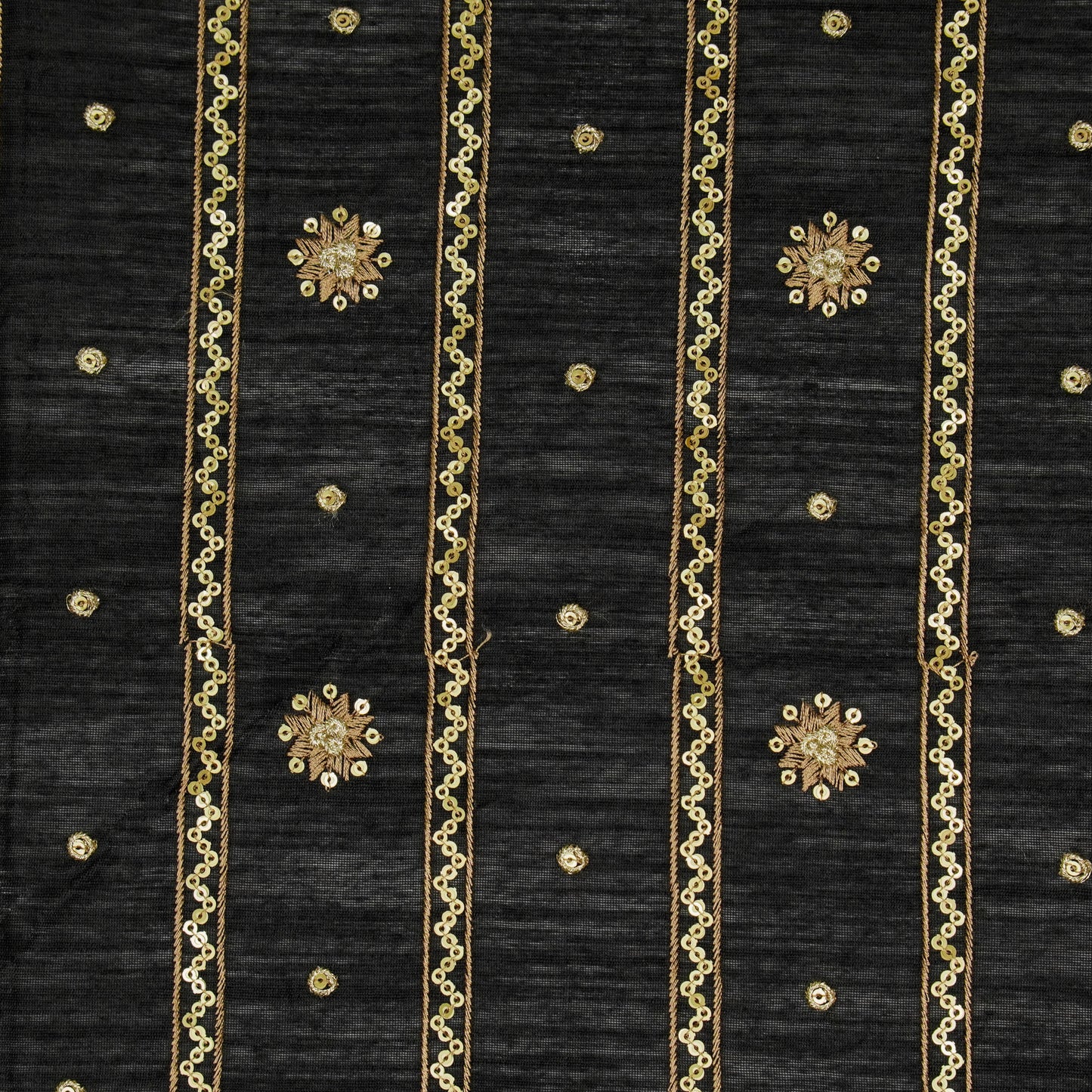 Saba Black Viscose Raw Silk Embroidered Fabric in Jaal Pattern