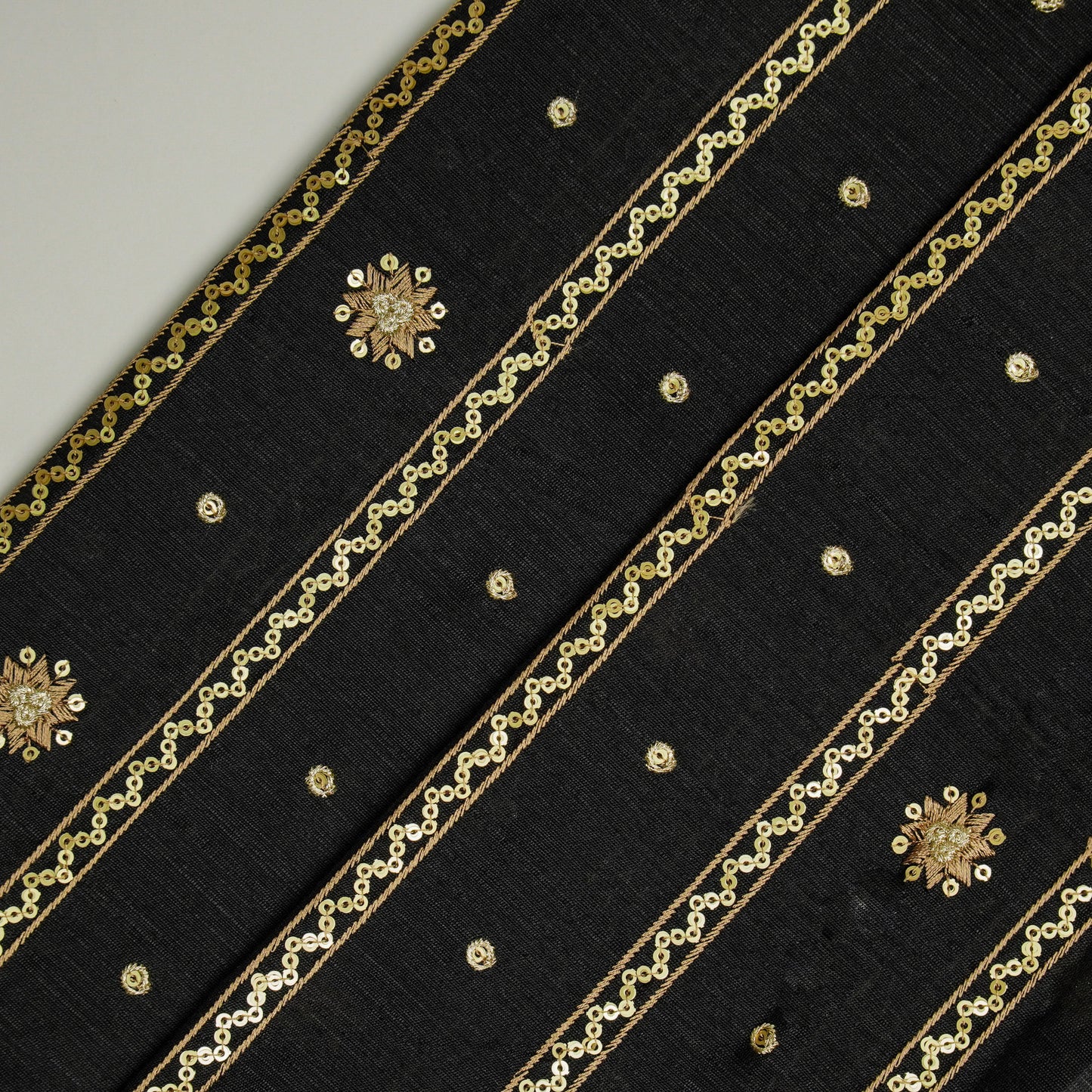 Saba Black Viscose Raw Silk Embroidered Fabric in Jaal Pattern