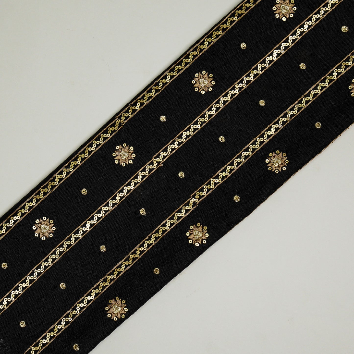 Saba Black Viscose Raw Silk Embroidered Fabric in Jaal Pattern