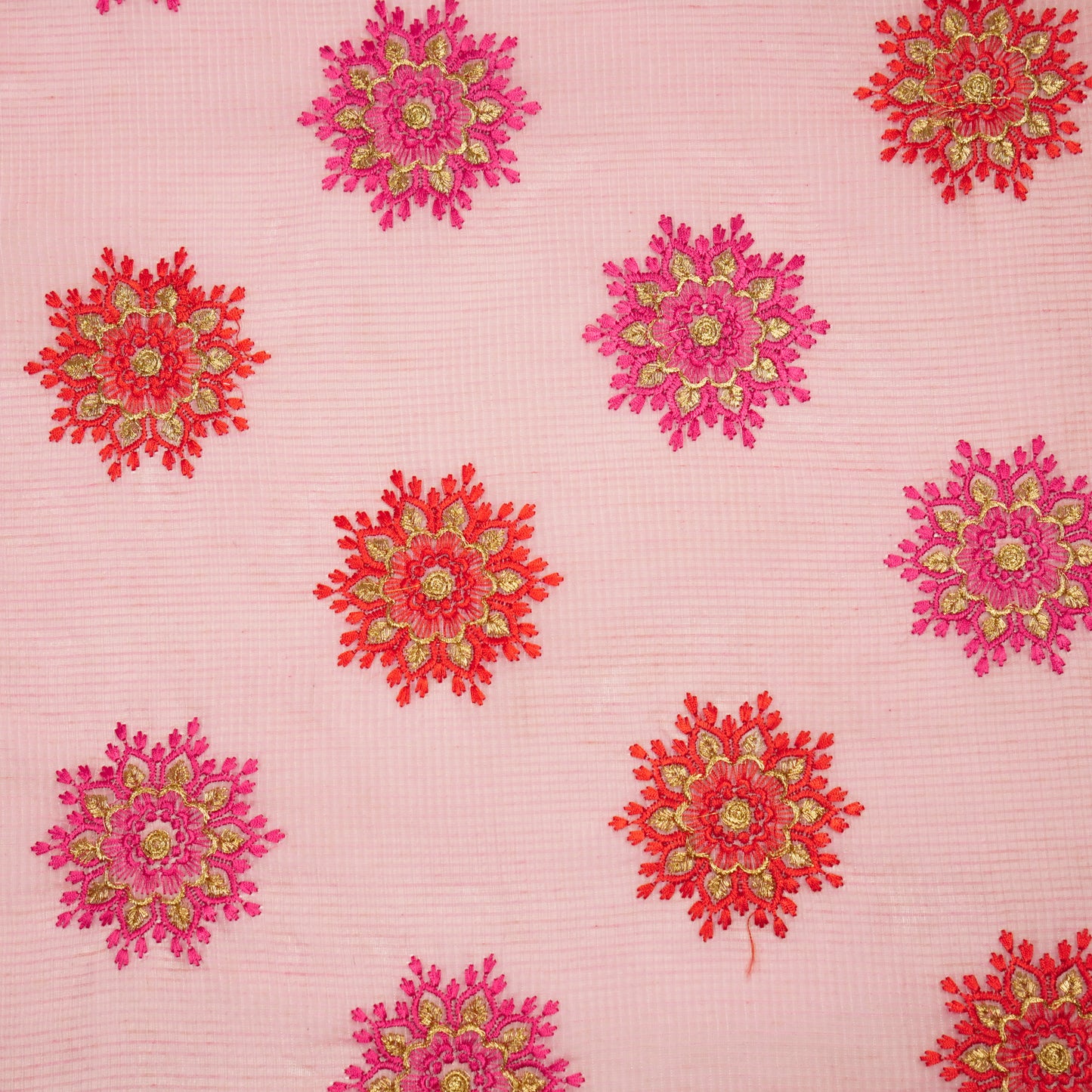 Namrata Pink Semi Munga Kota Embroidered Fabric in Buta Pattern