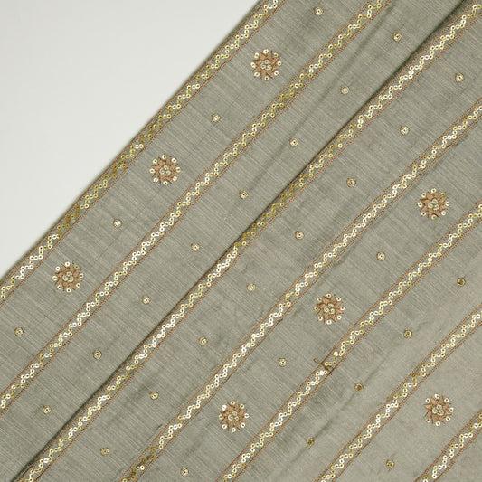 Saba Grey Dola Silk Embroidered Fabric in Jaal Pattern