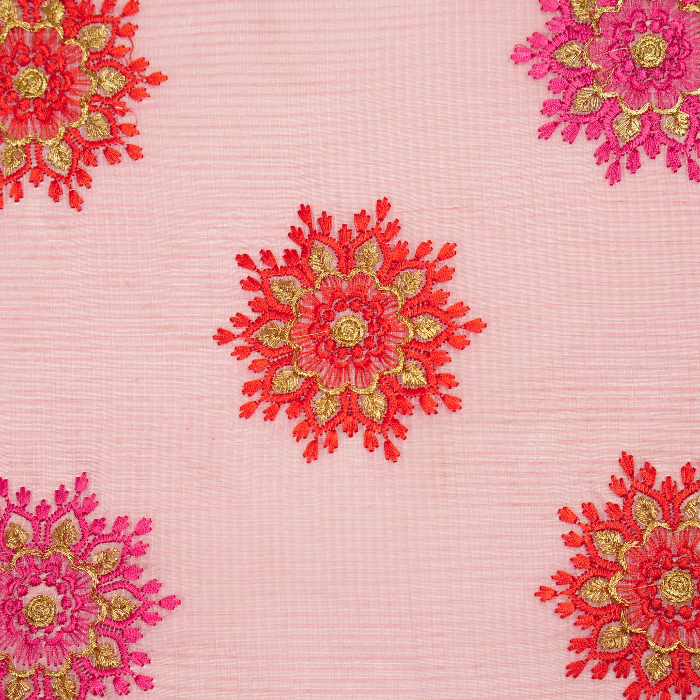 Namrata Pink Semi Munga Kota Embroidered Fabric in Buta Pattern