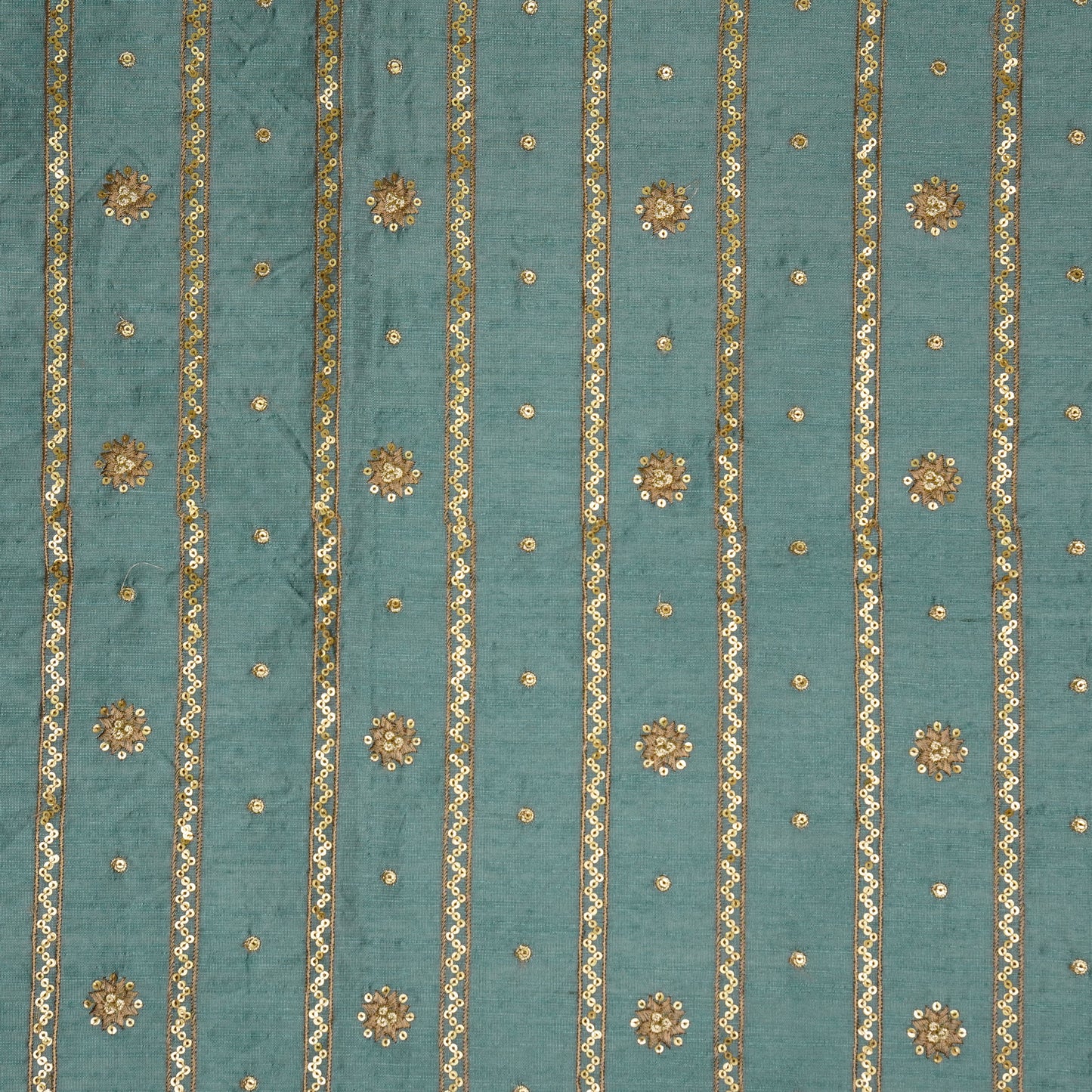 Saba Teal Blue Dola Silk Embroidered Fabric in Jaal Pattern