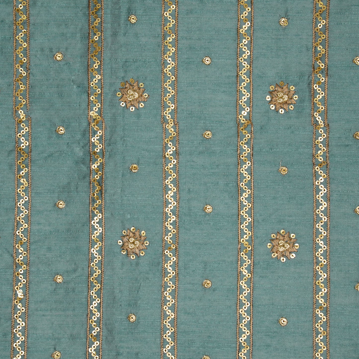 Saba Teal Blue Dola Silk Embroidered Fabric in Jaal Pattern