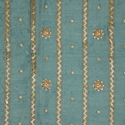 Saba Teal Blue Dola Silk Embroidered Fabric in Jaal Pattern