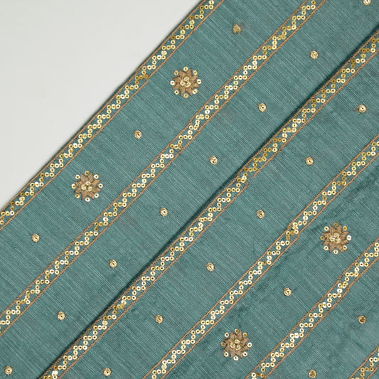 Saba Teal Blue Viscose Raw Silk Embroidered Fabric in Jaal Pattern