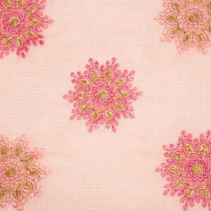 Namrata Light Peach Semi Munga Kota Embroidered Fabric in Buta Pattern