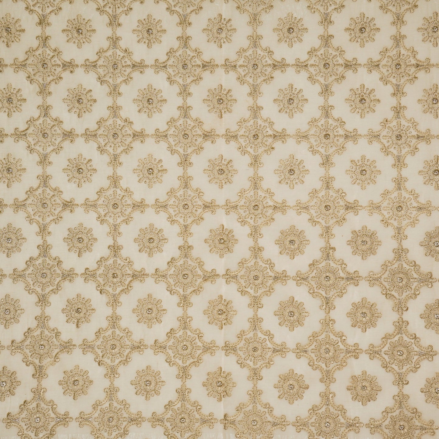 Raaiqa Beige Mul Chanderi Embroidered Fabric in Jaal Pattern