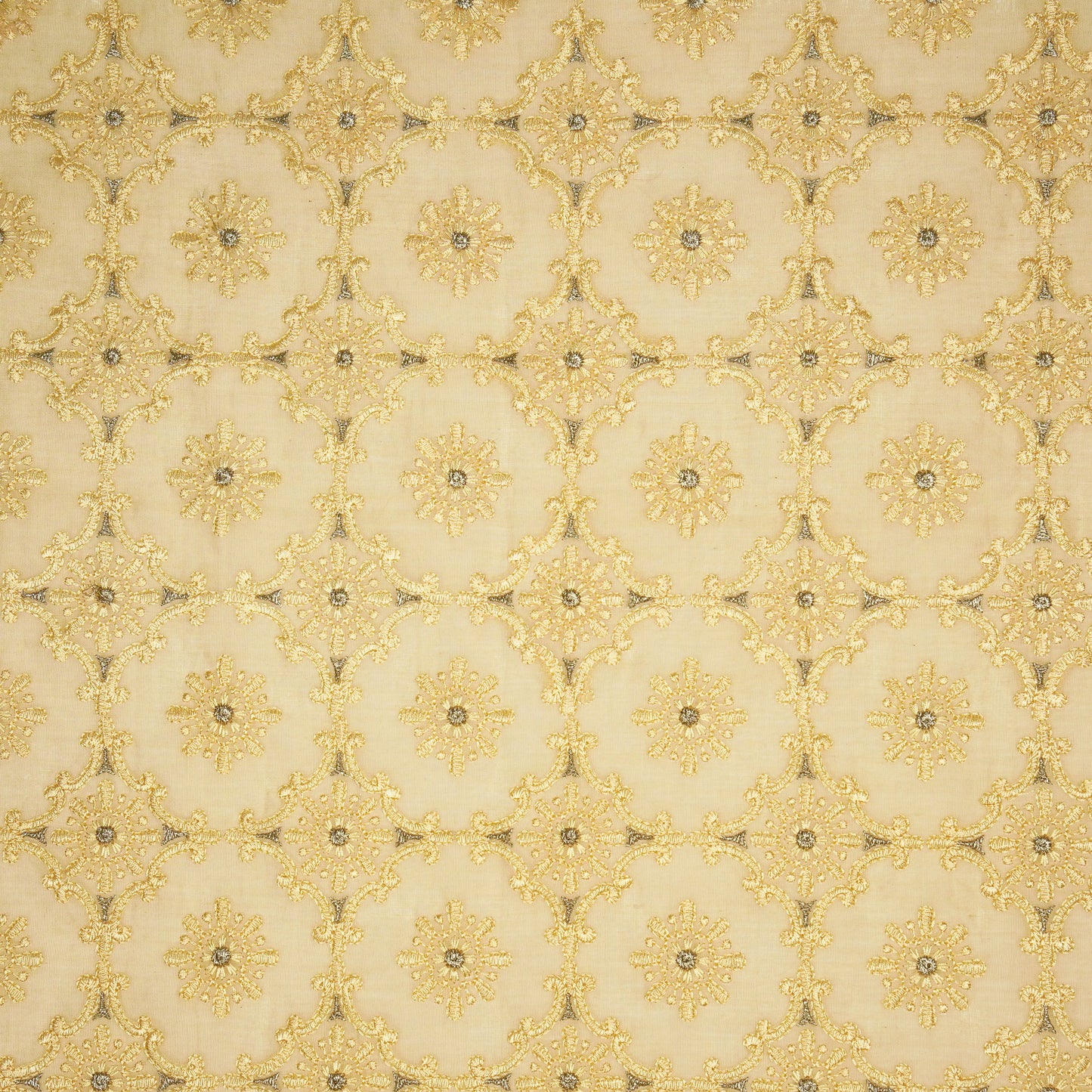 Raaiqa Mango Mul Chanderi Embroidered Fabric in Jaal Pattern