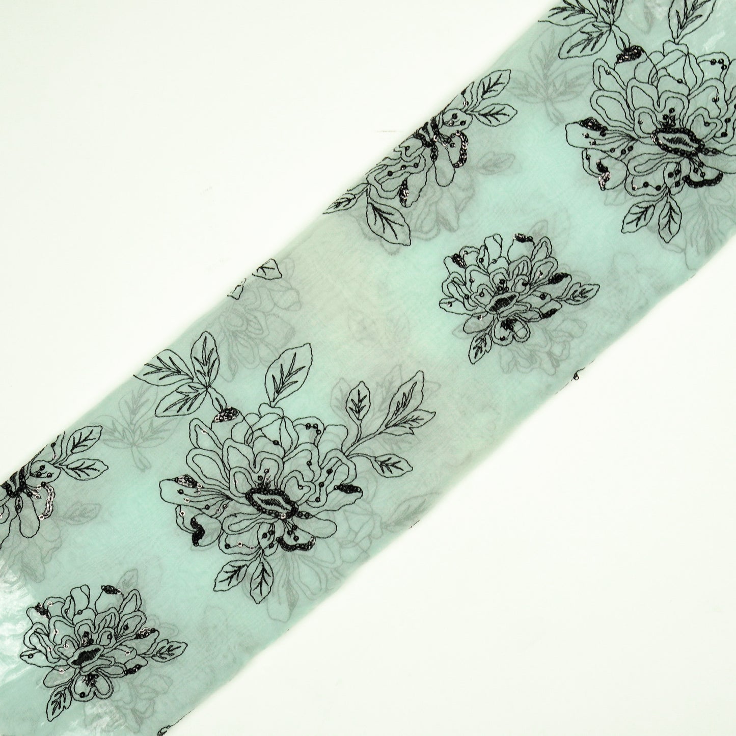 Eshaal Floral Light Aqua Viscose Organza Embroidered Fabric in Buta Pattern