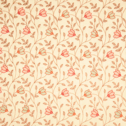 Sabiha Floral Cream Mul Chanderi Embroidered Fabric in Jaal Pattern