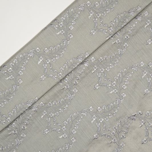 Parkha Grey Dola Silk Embroidered Fabric in Jaal Pattern