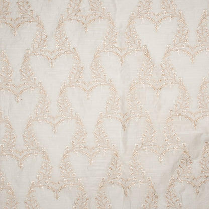 Parkha White Viscose Raw Silk Embroidered Fabric in Jaal Pattern