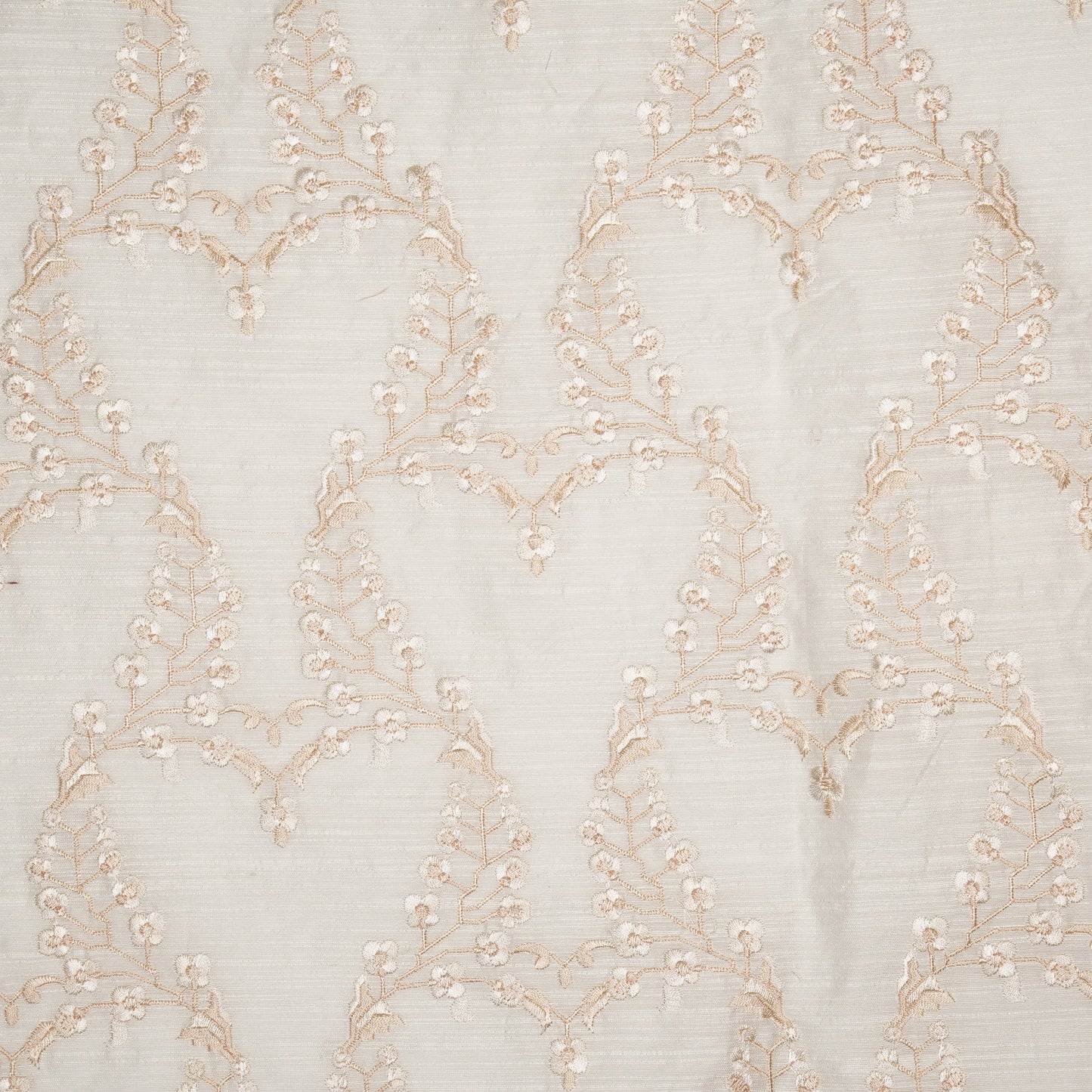 Parkha White Dola Silk Embroidered Fabric in Jaal Pattern