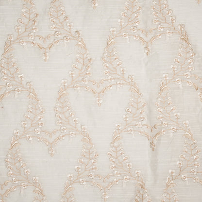 Parkha White Viscose Raw Silk Embroidered Fabric in Jaal Pattern