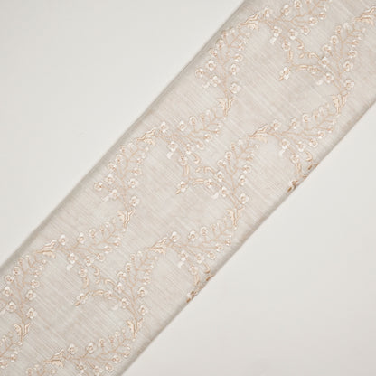 Parkha White Dola Silk Embroidered Fabric in Jaal Pattern