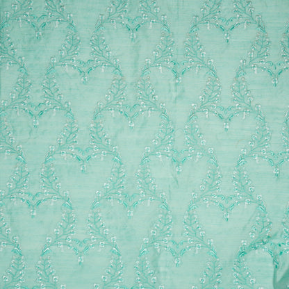 Parkha Turquoise Dola Silk Embroidered Fabric in Jaal Pattern