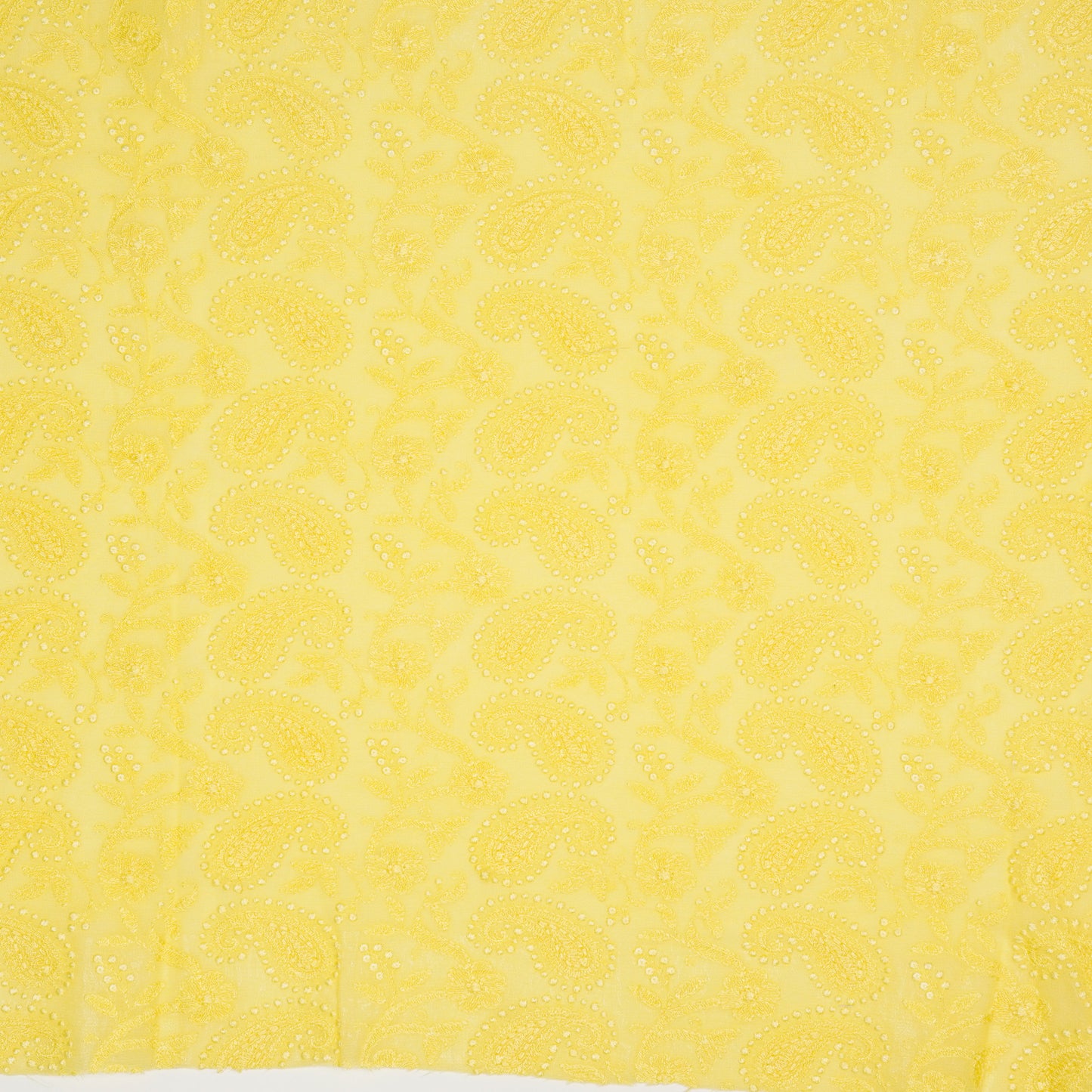 Zahra Lemon Viscose Georgette Embroidered Fabric in Jaal Pattern