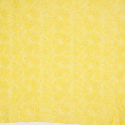 Zahra Lemon Viscose Georgette Embroidered Fabric in Jaal Pattern