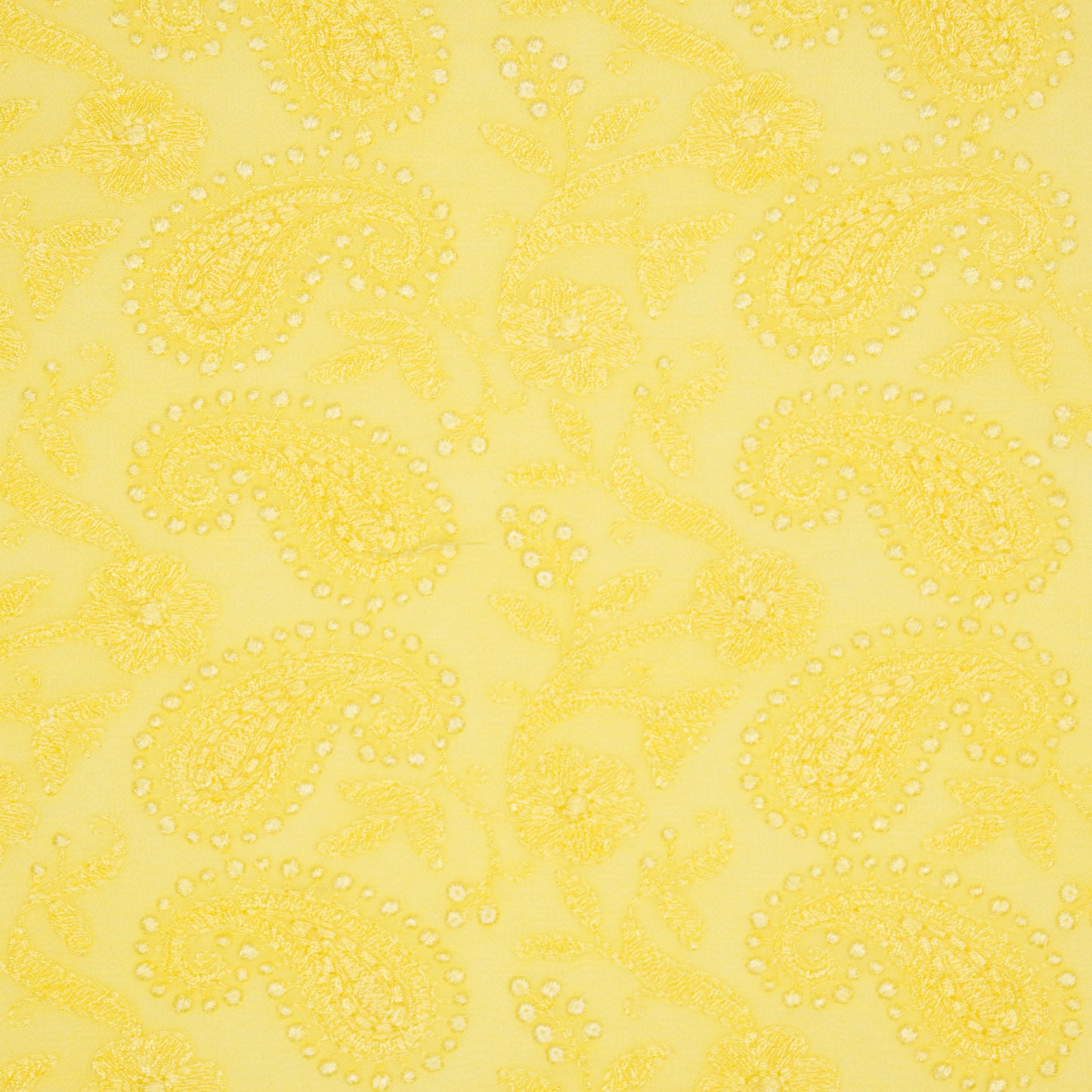 Zahra Lemon Viscose Georgette Embroidered Fabric in Jaal Pattern