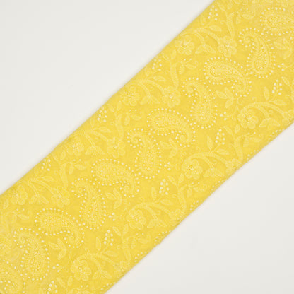 Zahra Lemon Viscose Georgette Embroidered Fabric in Jaal Pattern