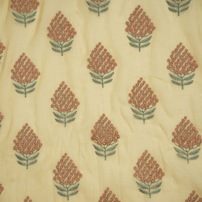 Saima Pale Mango Mul Chanderi Embroidered Fabric in Buta Pattern