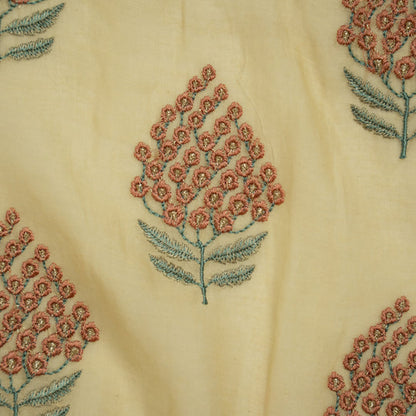 Saima Pale Mango Mul Chanderi Embroidered Fabric in Buta Pattern