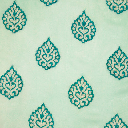 Zoya Sea Green Viscose Georgette Embroidered Fabric in Buta