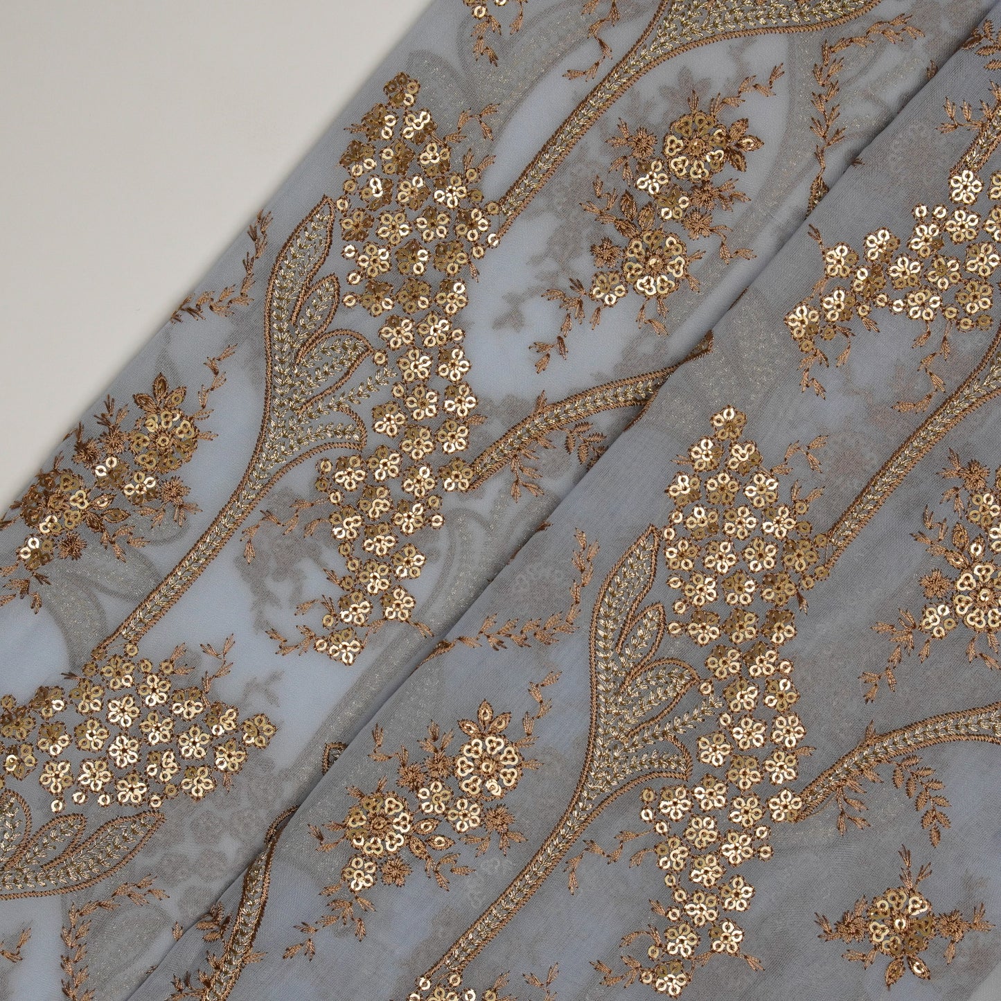 Nuha Sky Blue Viscose Organza Embroidered Fabric in Jaal Pattern