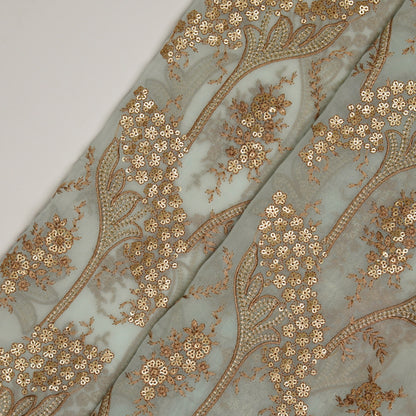 Nuha Aqua Viscose Organza Embroidered Fabric in Jaal Pattern