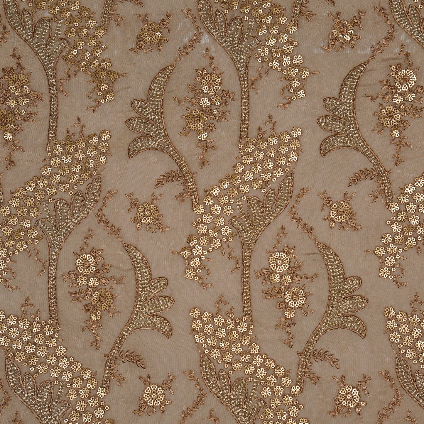 Nuha Mouse Viscose Organza Embroidered Fabric in Jaal Pattern