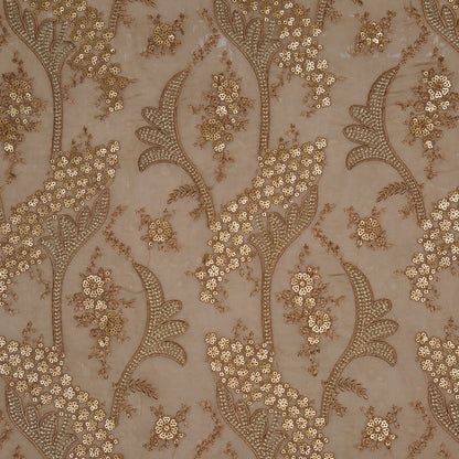 Nuha Mouse Viscose Organza Embroidered Fabric in Jaal Pattern