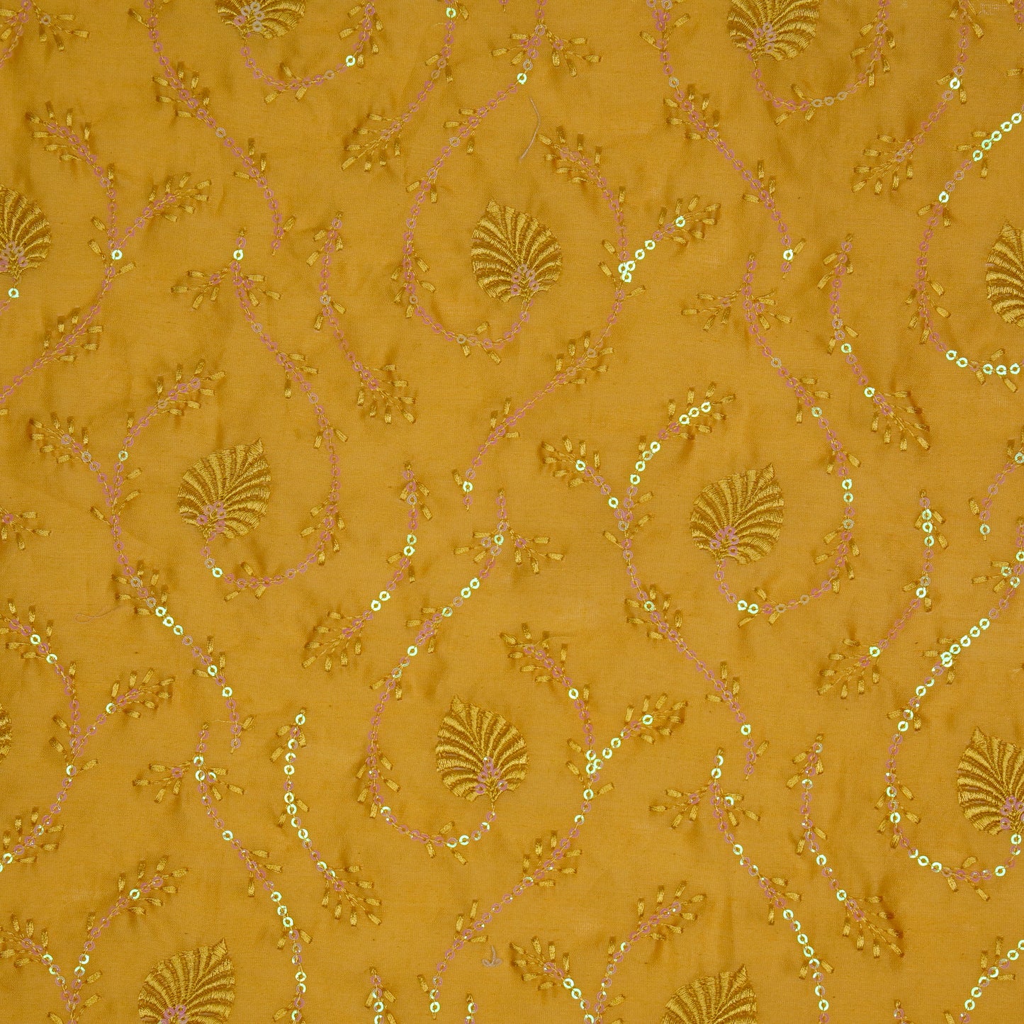 Wajiha Sequins Gold Chanderi Embroidered Fabric in Jaal Pattern