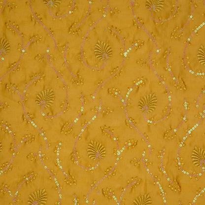 Wajiha Sequins Gold Chanderi Embroidered Fabric in Jaal Pattern